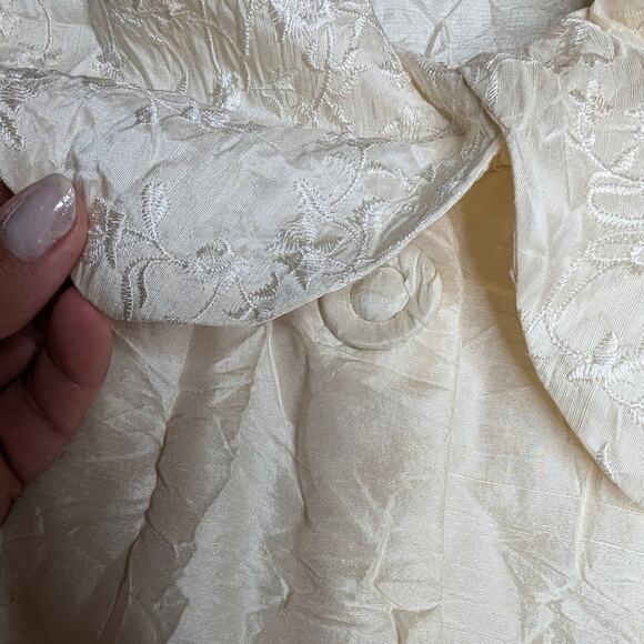 Vtg Y2K An Ren Ivory 100% Silk Crinkled Fabric Floral Embroidered Jacket L - Picture 3 of 5